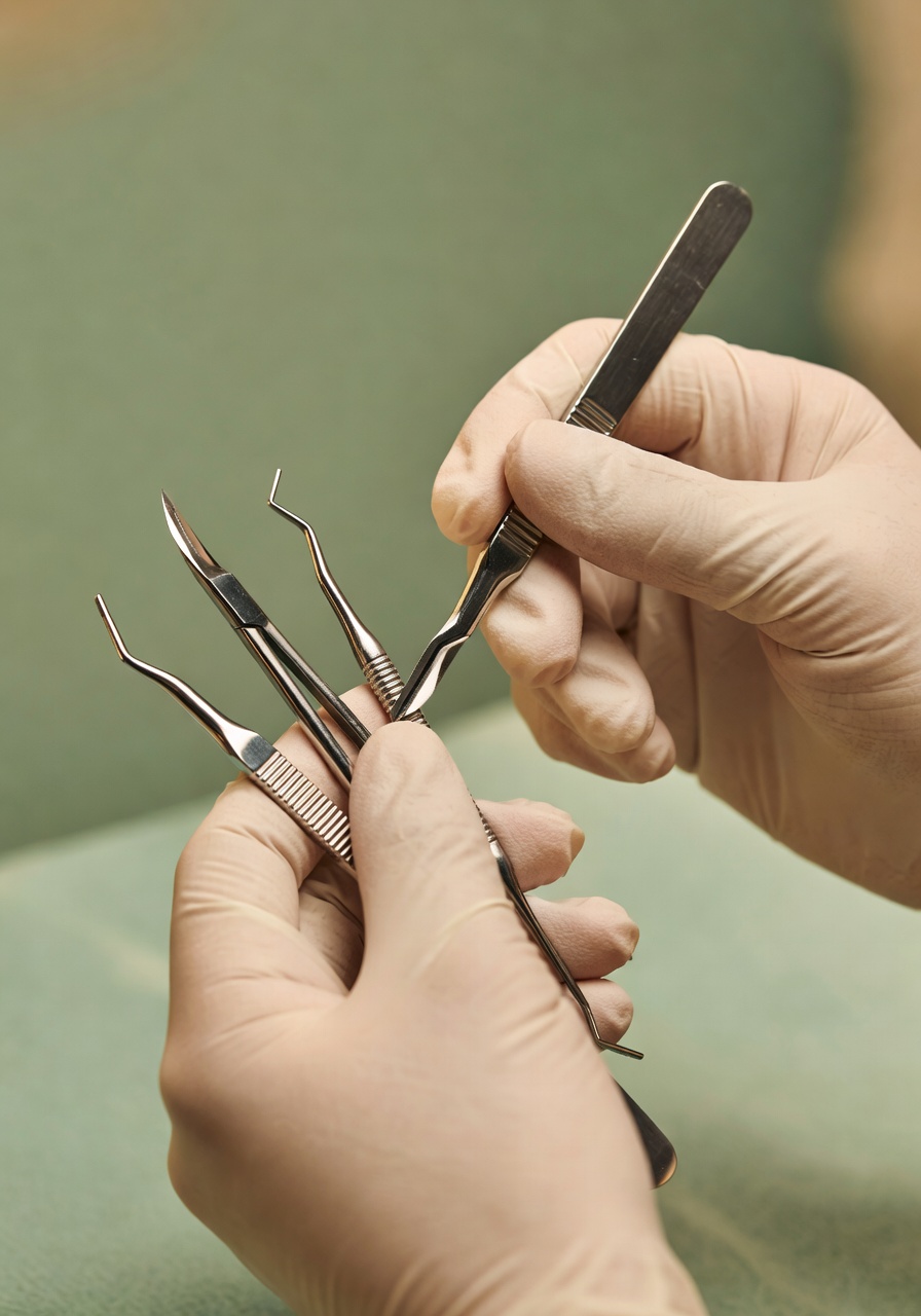 Sorgfältige Arbeit mit Podologie-Instrumenten